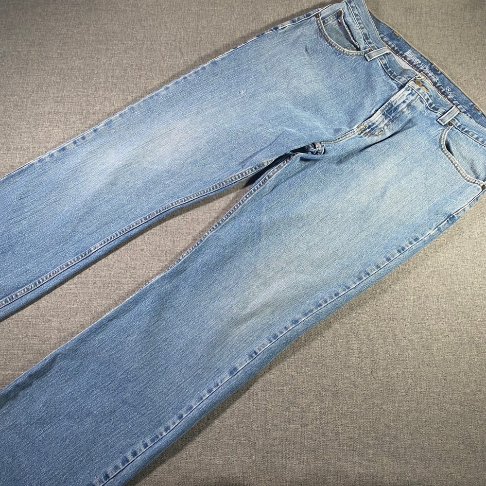 Tommy Hilfiger Heritage Baggy Bootcut Wide-Leg Jeans Mens 38x32 Light Wash Denim